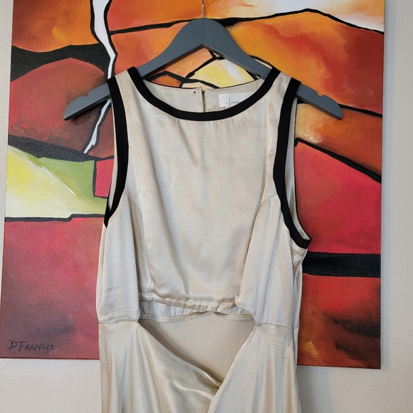 Anthropologie Satin Cutout Midi Dress Black Trim Sleeveless Evening Cocktail M - Picture 4 of 6